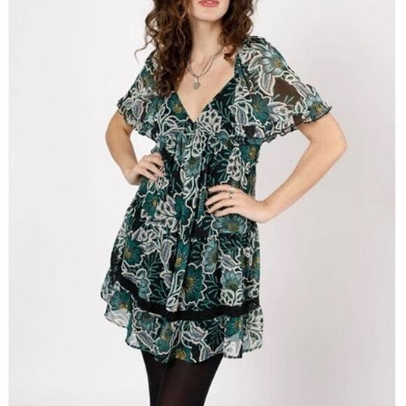 Band of the Free Tiered Floral Mini Dress Black Medium NWT - Picture 1 of 4